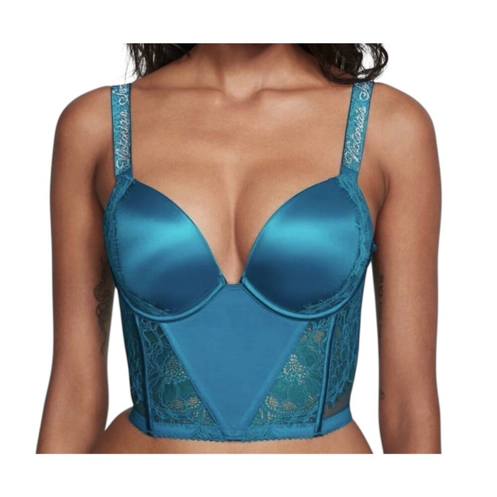 NWT Victoria’s Secret 34C rhinestone strap lace push up corset BC 3182